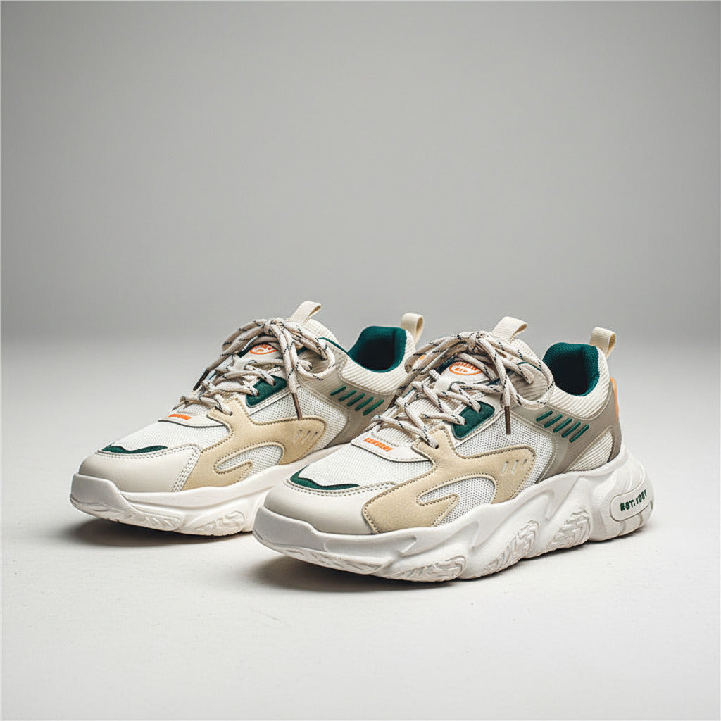 Beige Green men's low-top mesh shoes